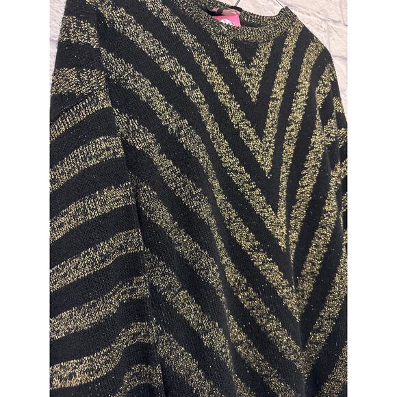 Fortune Knits Inc Vintage 80s 2 Piece Black & Gold Metallic Sweater Joggers LG - Picture 3 of 6